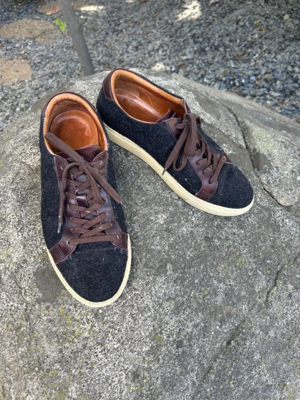 Allen Edmonds Courtside Low Top Sneakers Black Wool Brown Leather Size 8 E